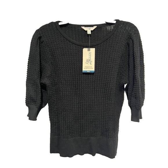 Terra & Sky Women's Textured Sweater 3/4 Sleeve Length Black Size 1X A000430 - Picture 2 of 7